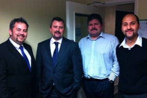 (l-r) Steve Thorne, Michal Yannakoyorgos, Alan Peers and Raziq Shafiq show off their moustaches